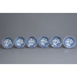 Six Chinese blue and white 'Romance of the Western Chamber' deep plates, Qianlong