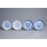 Two pairs of Chinese blue and white plates with floral design, Kangxi