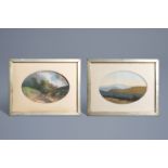 A. Demanet (?): Two landscapes, pastel on paper, dated 1850