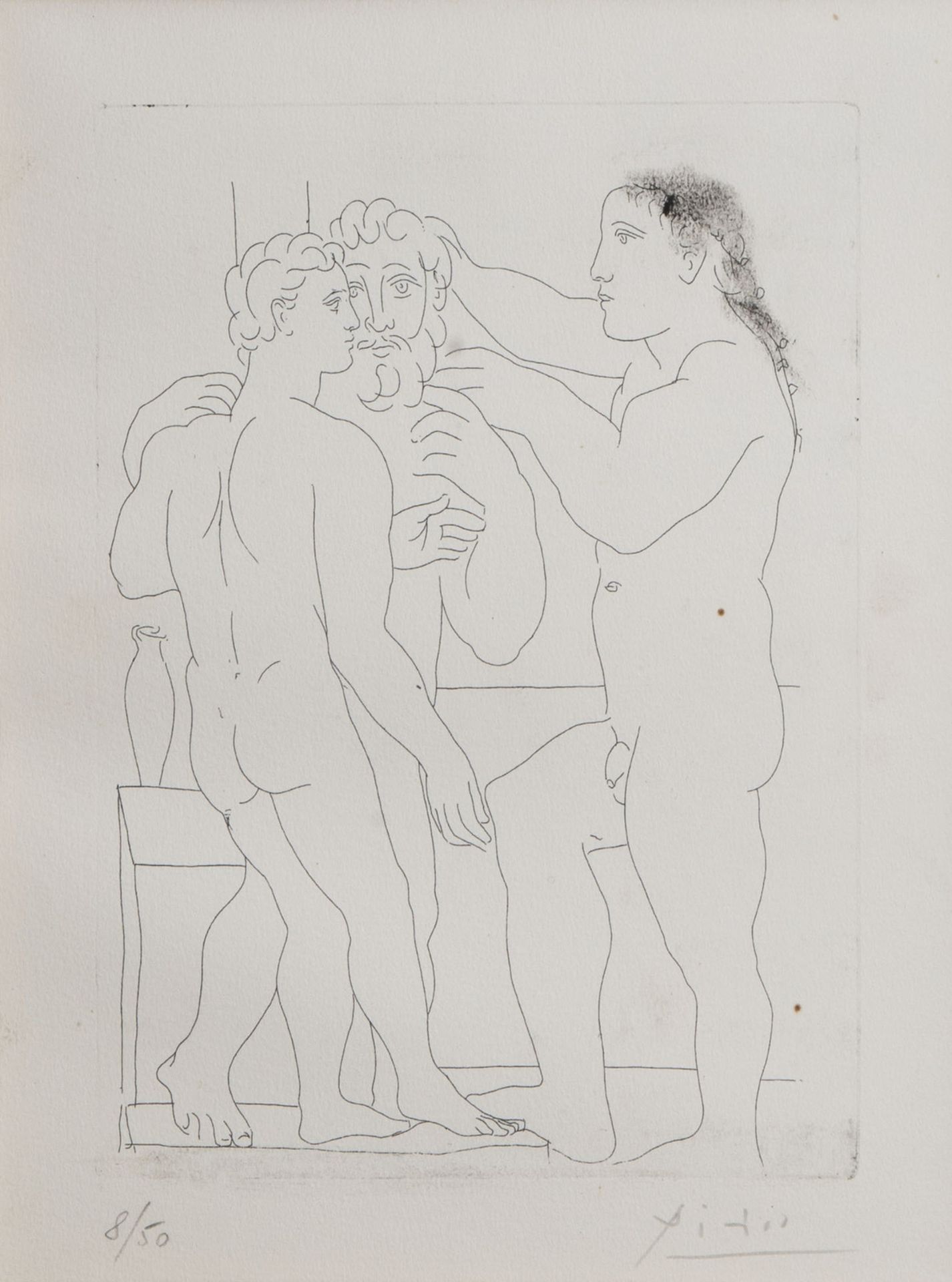 Pablo Picasso (1881-1973): 'Three nude men standing', etching, ed. 8/50