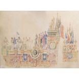 Louis Geens (1835-1906, attributed to): Design for a triumphal carriage, pencil and watercolour on p