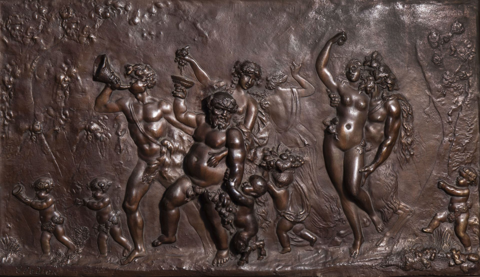 Clodion (1738-1814, after): The Triumph of Bacchus, a pair of patinated bronze plaques, 19th C. - Bild 3 aus 6