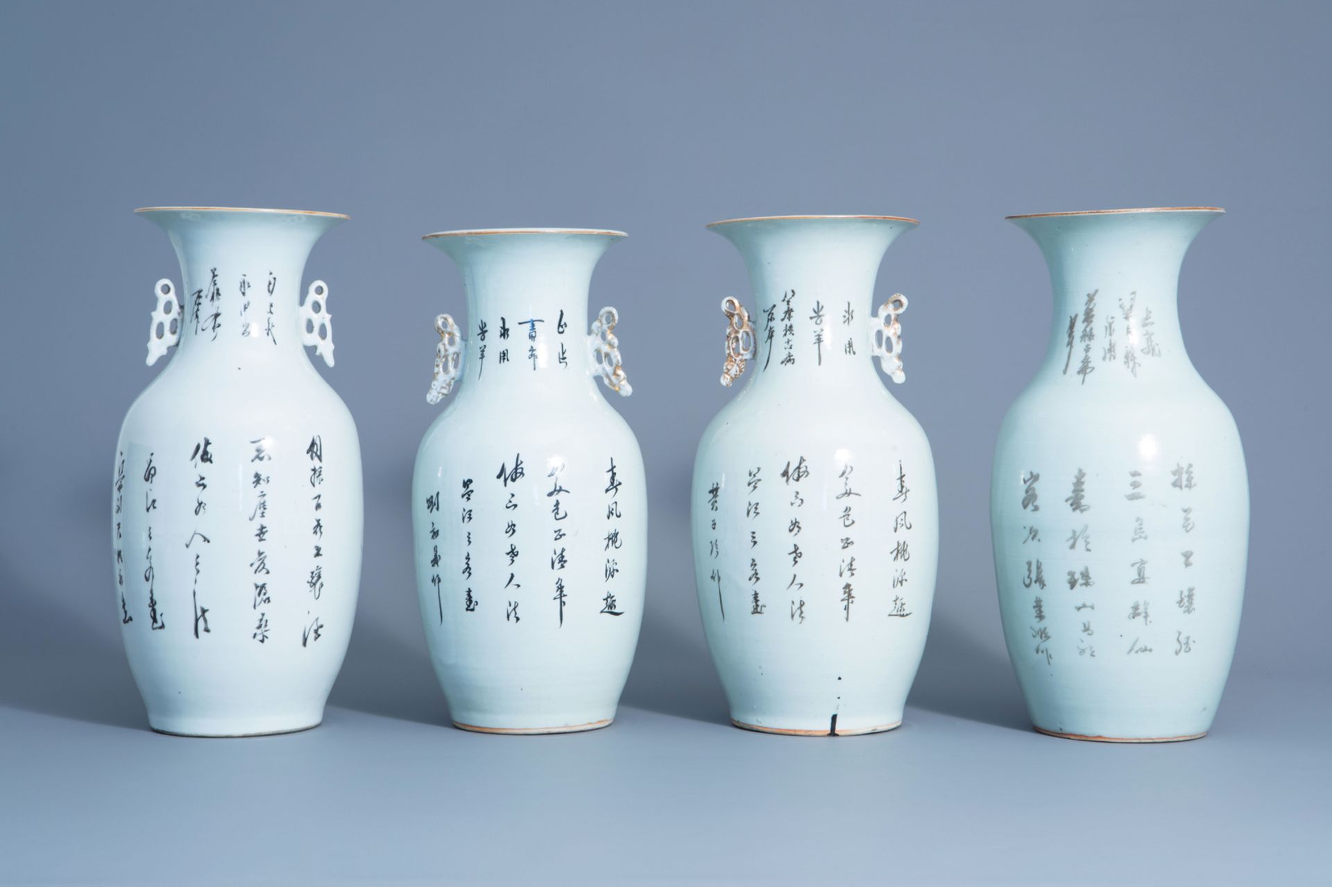 Four various Chinese famille rose vases, 19th/20th C. - Image 3 of 6