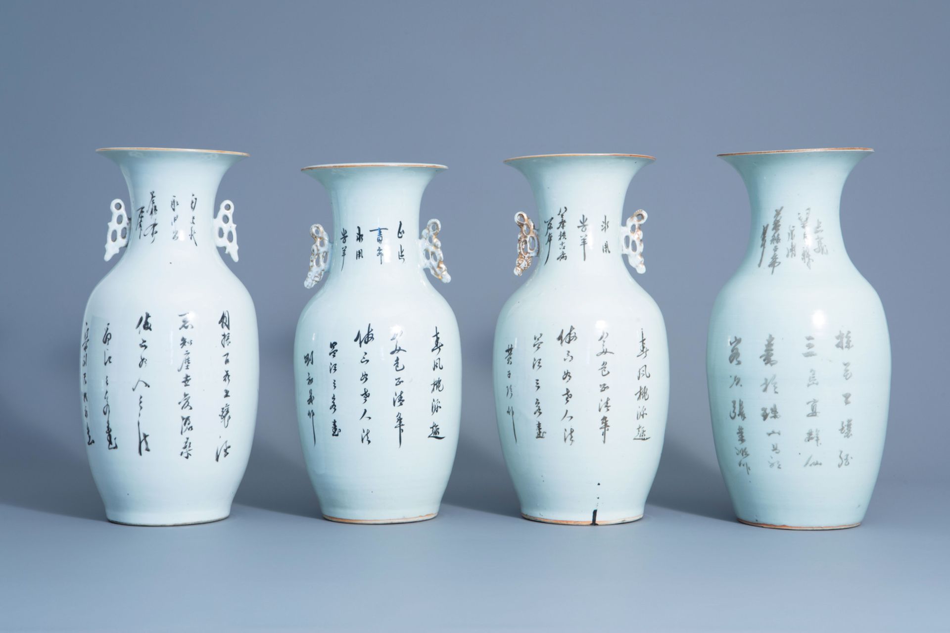Four various Chinese famille rose vases, 19th/20th C. - Bild 3 aus 6