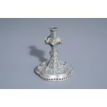 A silver plated Gothic Revival candlestick, France, 19th/20th C.