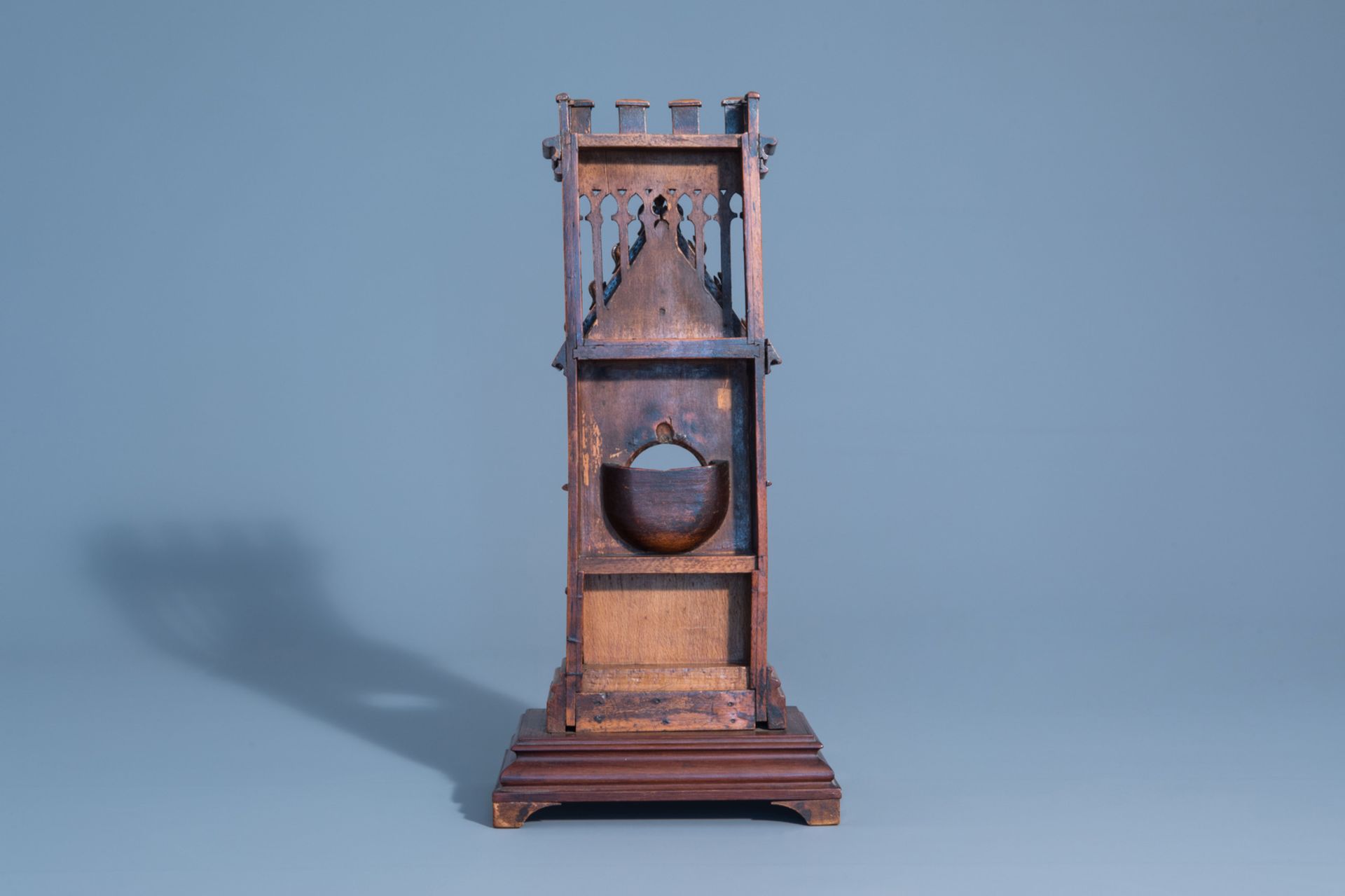 A wooden Gothic revival chapel shaped watch holder and a Ressurection of Christ, Holland, 19th/20th - Image 5 of 13