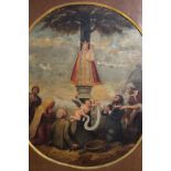 Flemish school: Adoration of Our Lady of Scherpenheuvel, oil on canvas marouflated on board, 18th/19