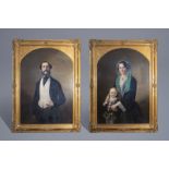 August De Wilde (1819-1886): Double portrait of a gentleman and lady of class with their son, oil on