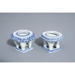 A pair of Japanese blue and white octagonal four legged salts, Edo