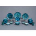 A large collection of Islamic turquoise ground pottery, probably Qajar, Iran, 19th/20th C.
