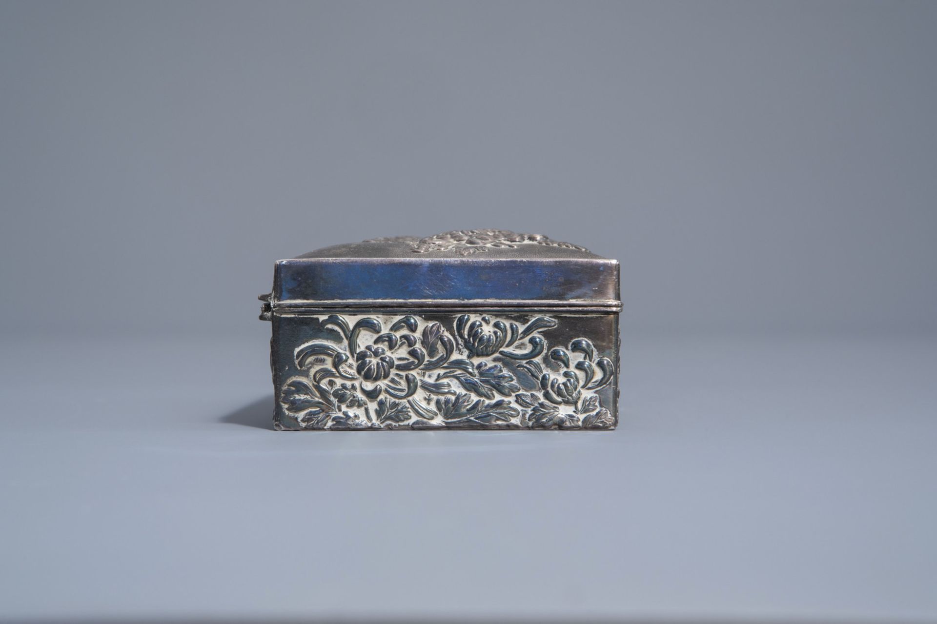 A Chinese silver box and cover with floral design, a pair of cloisonnŽ vases and a Tibetan ewer with - Image 10 of 17