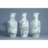 Three Chinese famille rose and qianjiang cai vases with playing boys, 19th/20th C.