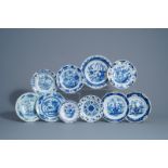 Ten Dutch Delft blue and white dishes and plates, 18th C.