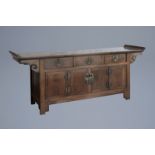 A Chinese wooden sideboard cabinet with bronze mounts, 19th/20th C.