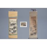 Chinese school, ink and colour on silk and paper, 19th/20th C.: Three landscapes