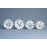 A pair of Chinese Canton famille rose plates and a pair of floral Imari style plates, 18th/19th C.