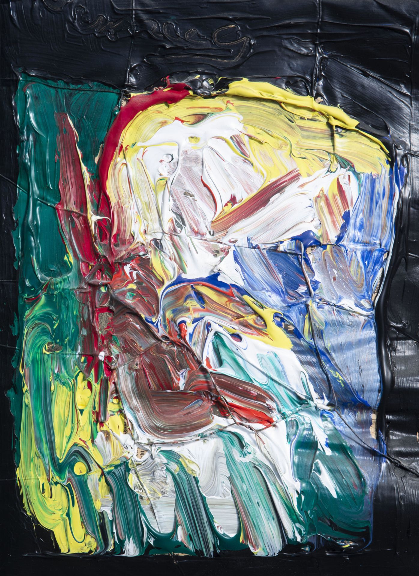 Illegibly signed (20th C.): Untitled, oil on paper on a plexiglass base, [1989]