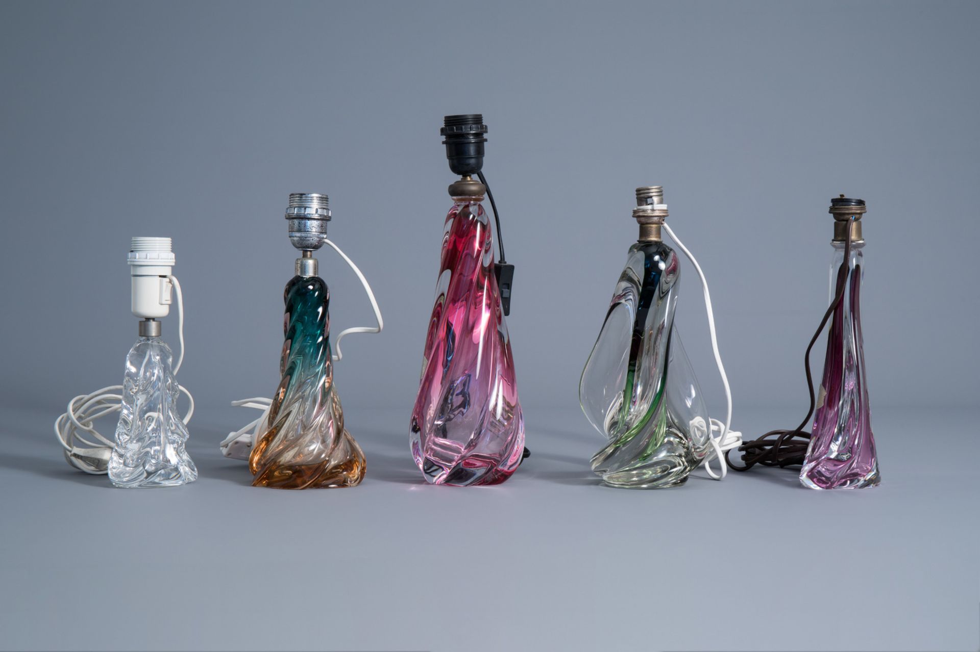 Five lamp bases in mainly coloured crystal, a.o. Val Saint Lambert, 20th C. - Image 5 of 7