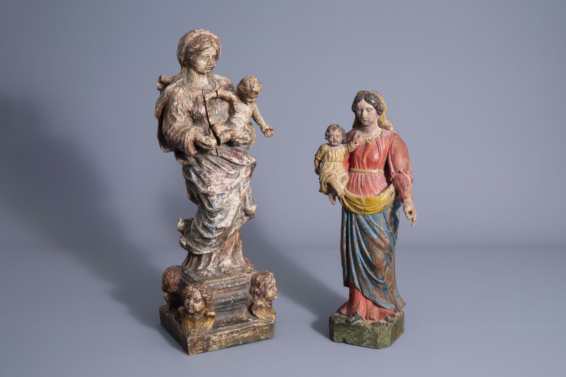 Two carved and polychrome painted Virgin and Child sculptures, Flanders/France, 18th/19th C.