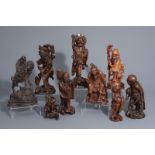 A collection of nine Chinese wooden figures, 19th/20th C.