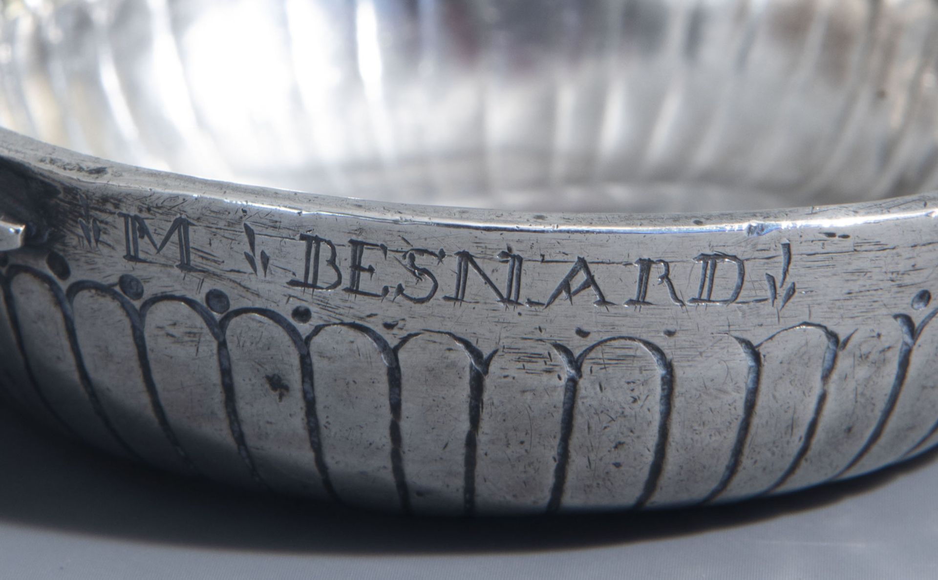 A silver wine cup with a snake shaped ear and owner's name 'M. Besnard', Southern Netherlands, 18th - Image 10 of 13