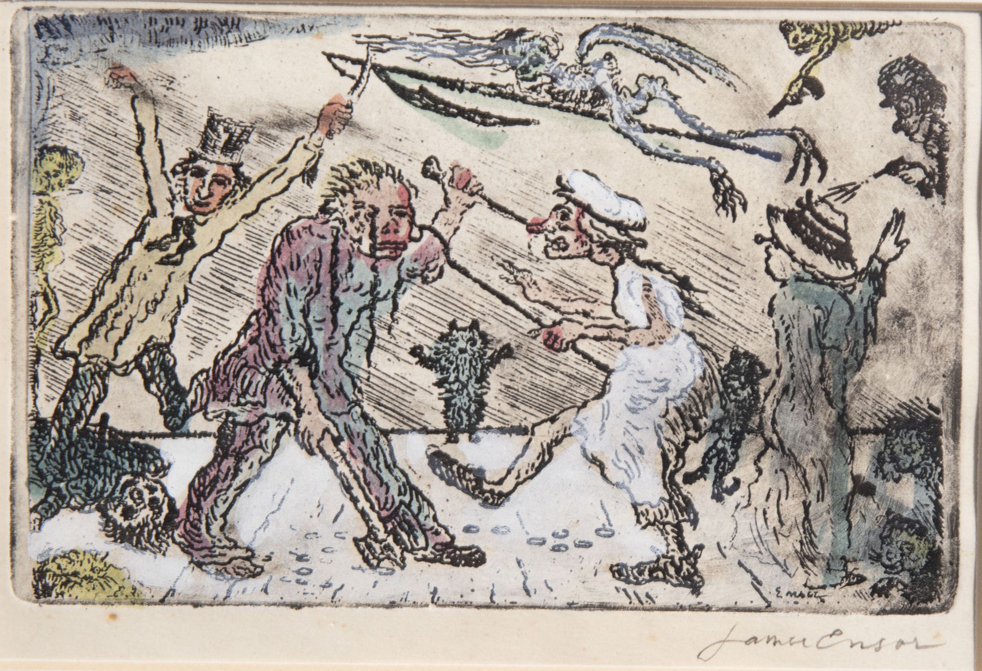 James Ensor (1860-1949, after): 'Anger', etching in colours, [1904]