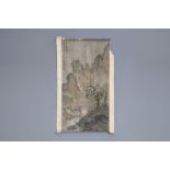 Chinese school, ink and colour on paper, 18th/19th C.: Animated rock landscape