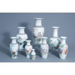 Eight various Chinese famille rose vases, 20th C.