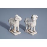 A pair of Chinese painted pottery models of rams, probably Han dynasty