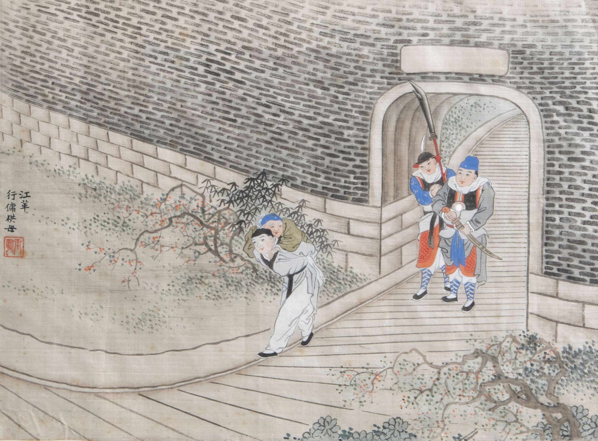 Chinese school, ink and colour on silk, 19th/20th C.: Two narrative scenes - Image 4 of 4