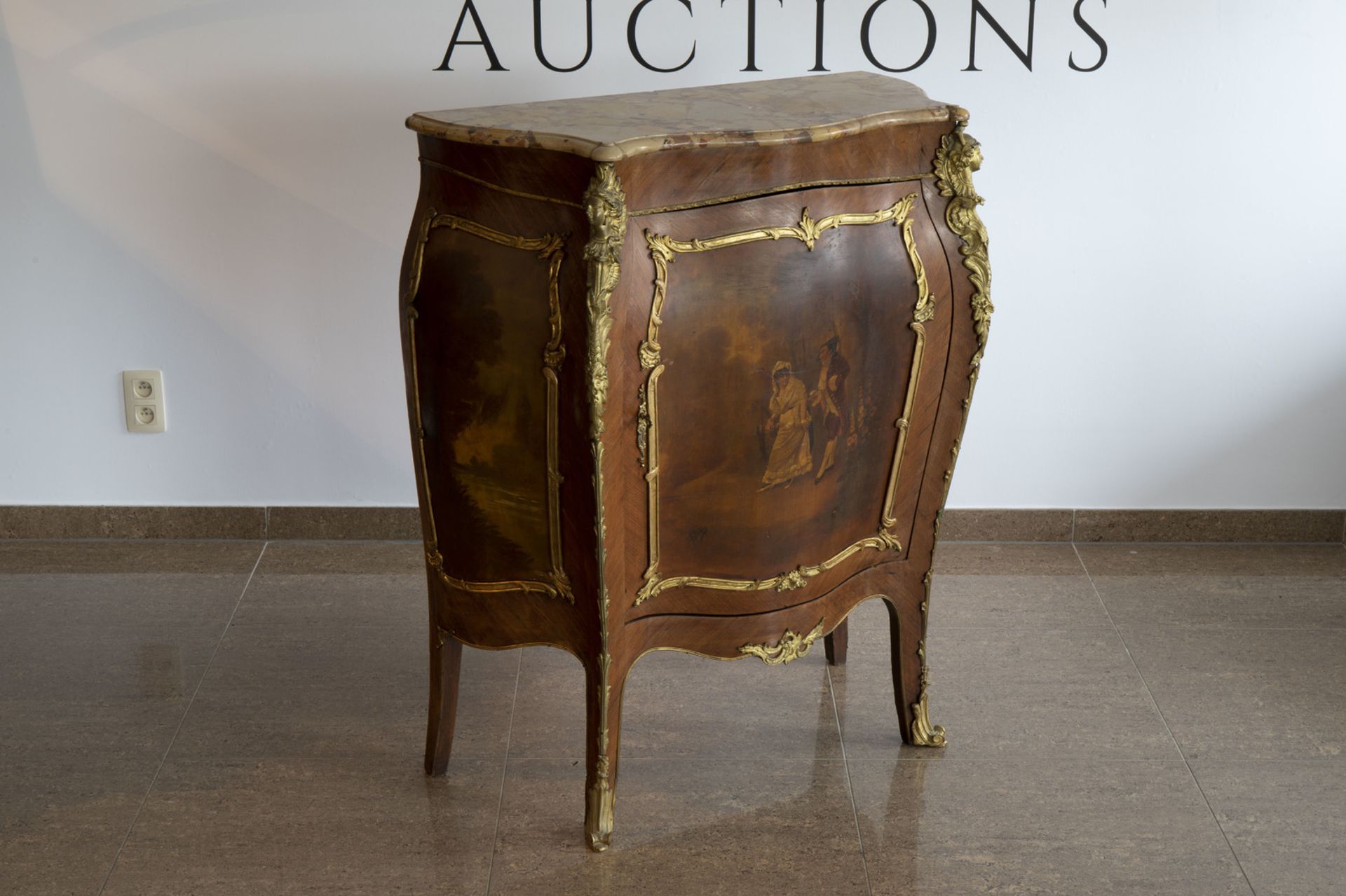 A French gilt bronze mounted Vernis Martin 'meuble d'appui' with brche d'Alep marble top, 19th/20th - Image 6 of 10