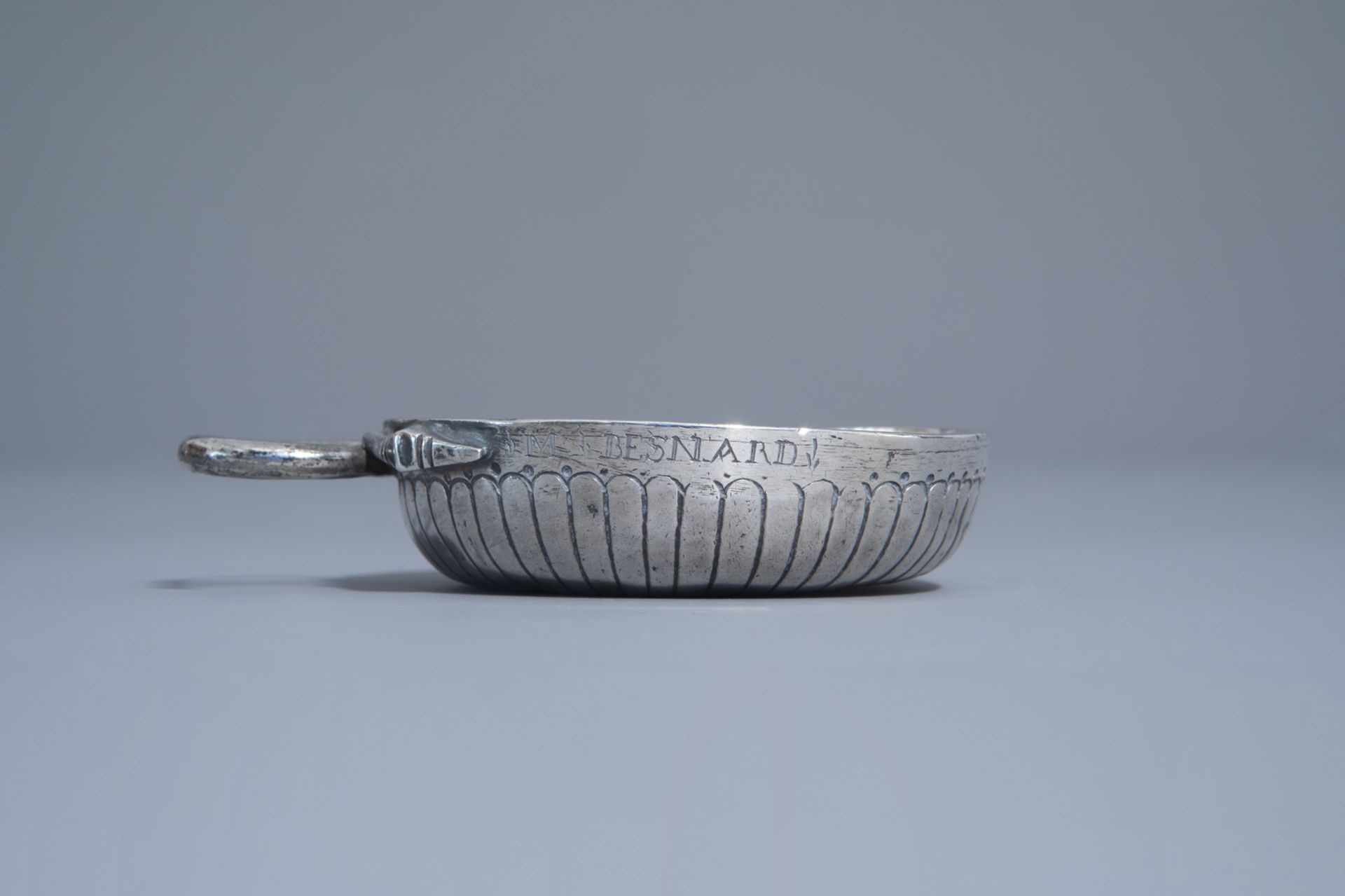 A silver wine cup with a snake shaped ear and owner's name 'M. Besnard', Southern Netherlands, 18th - Image 2 of 13