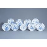 Nine Chinese blue and white dishes with floral design, Qianlong