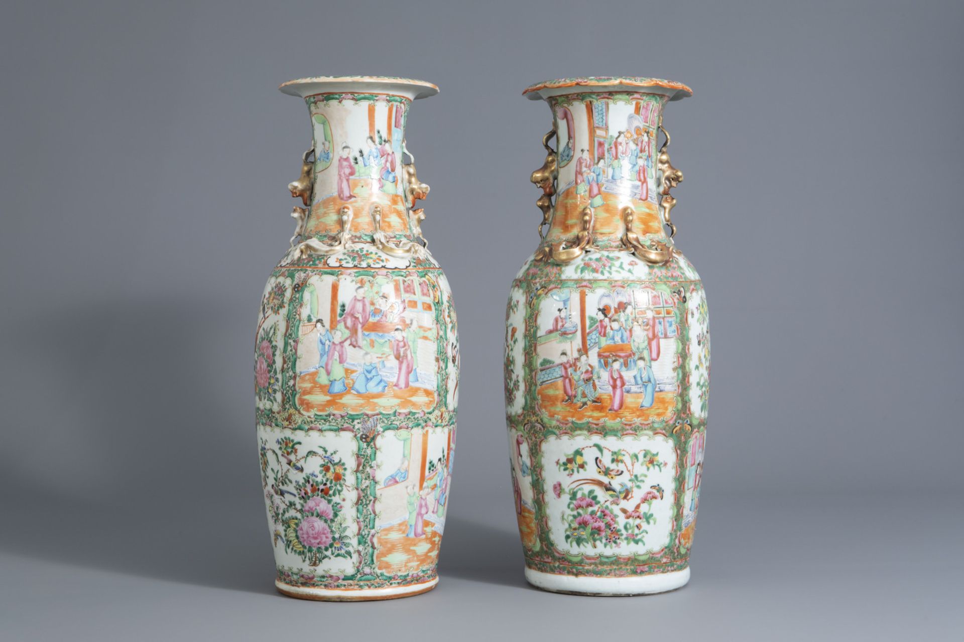 Two Chinese Canton famille rose vases, 19th C.