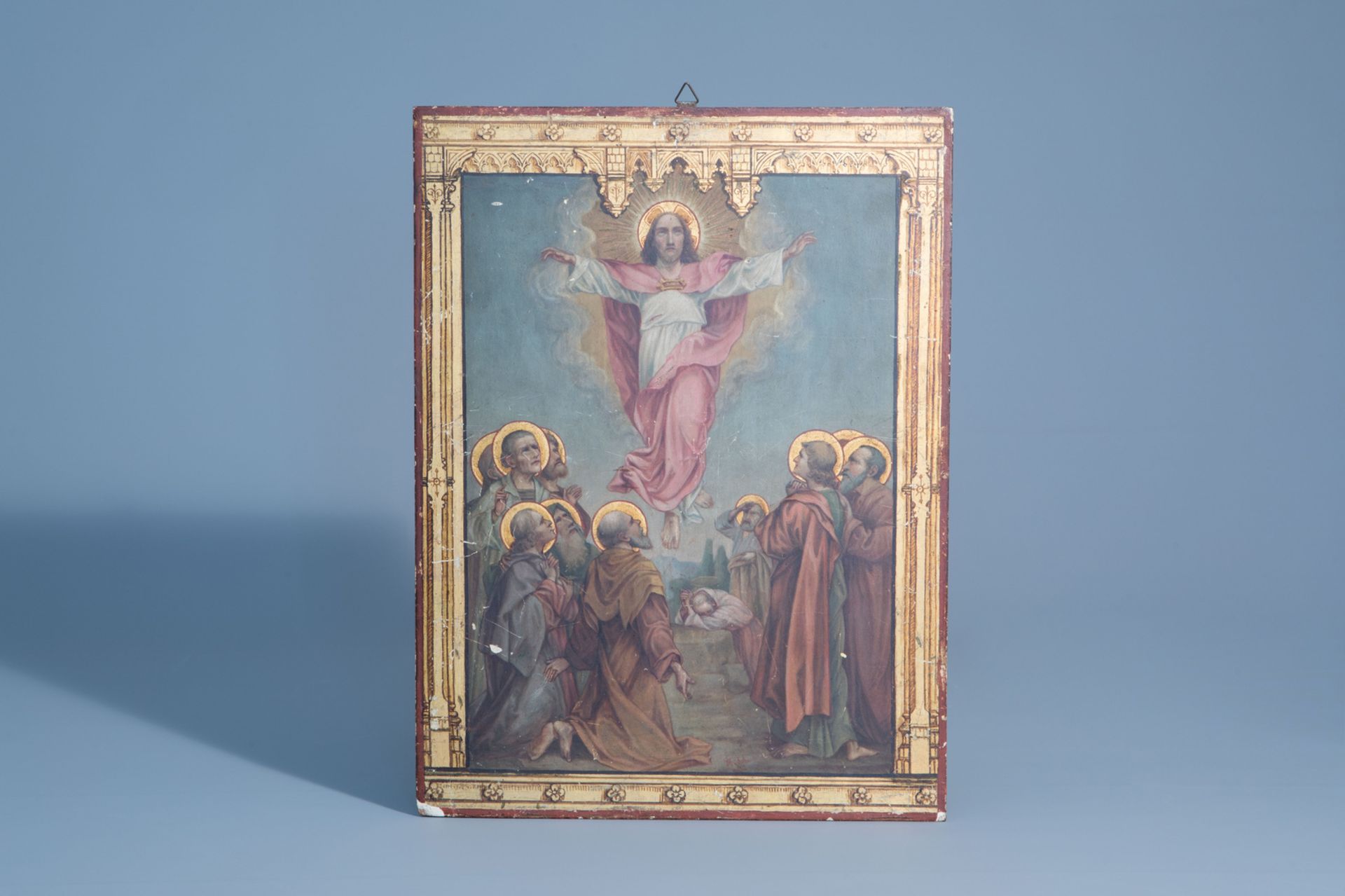 A wooden Gothic revival chapel shaped watch holder and a Ressurection of Christ, Holland, 19th/20th - Image 10 of 13