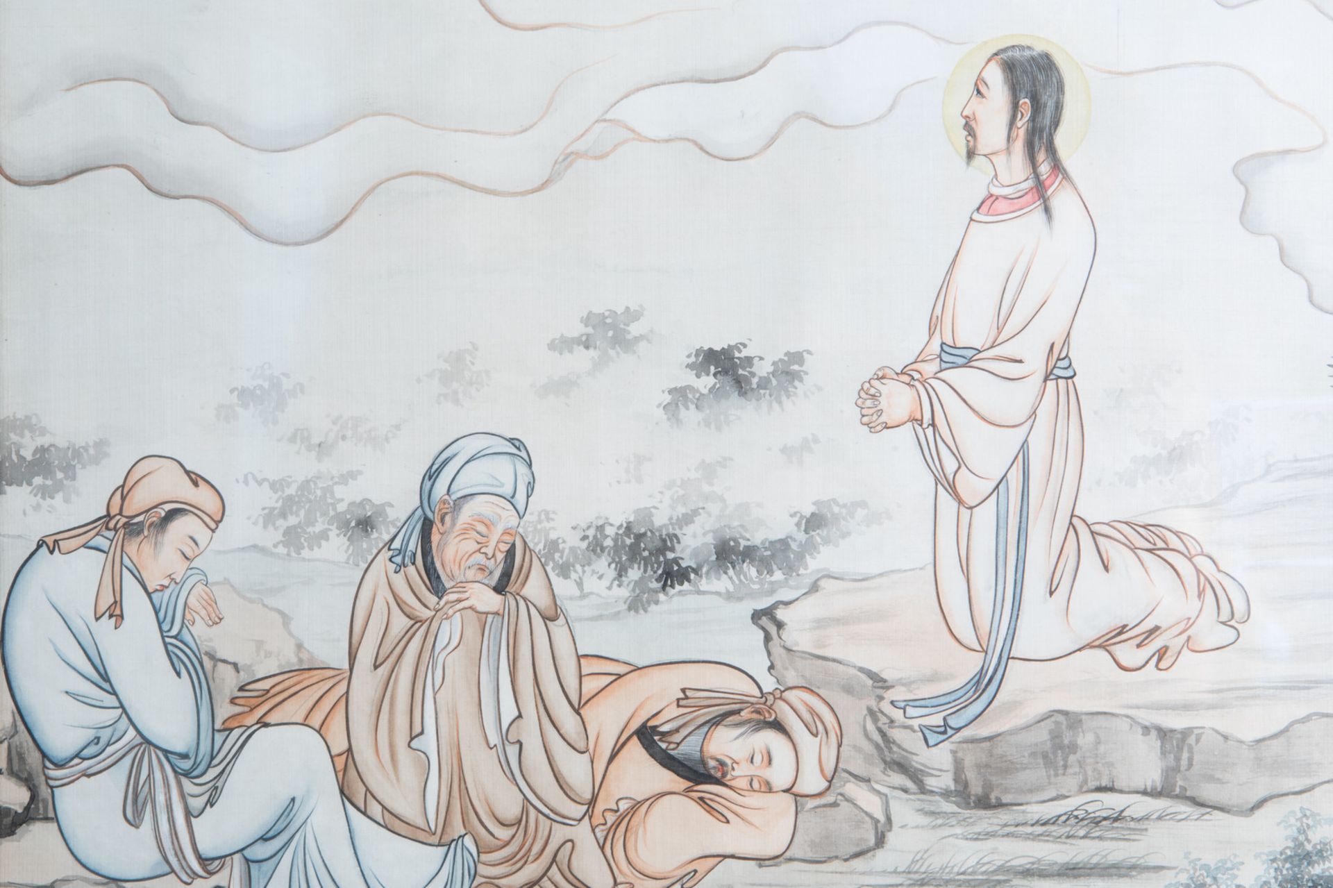 Mon van Genechten (Geel, Belgium, 1903-1974), ink and colour on paper: A catholic scene with Chinese - Image 4 of 6