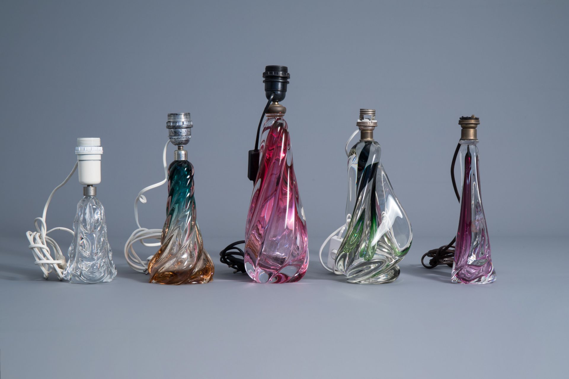 Five lamp bases in mainly coloured crystal, a.o. Val Saint Lambert, 20th C. - Image 3 of 7