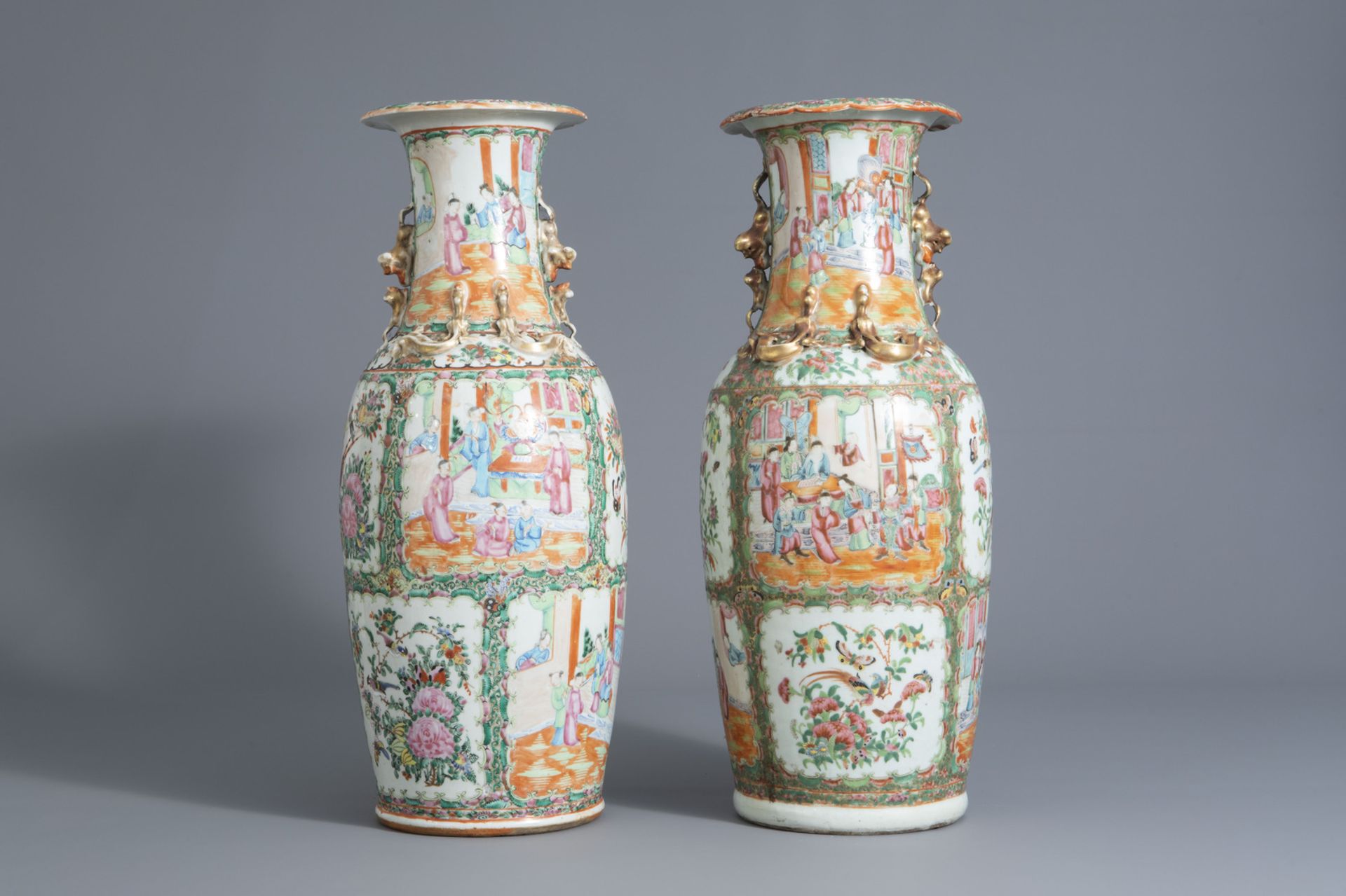 Two Chinese Canton famille rose vases, 19th C. - Image 3 of 6