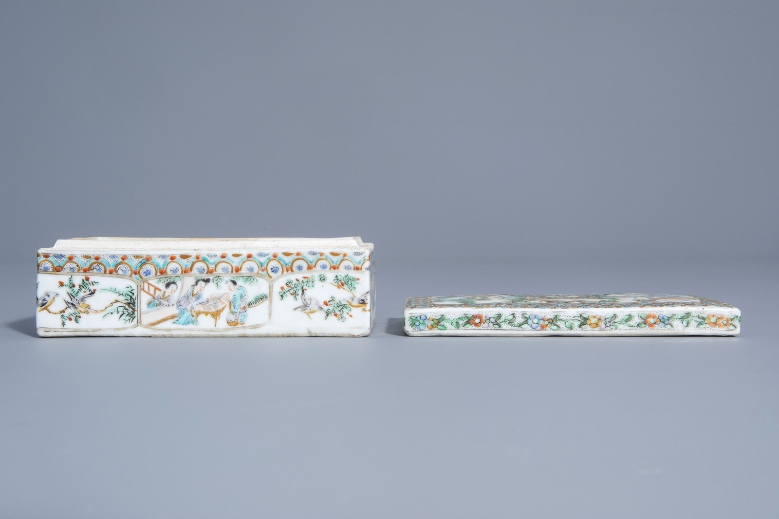 A Chinese Canton famille verte box and cover, 19th C. - Image 2 of 7