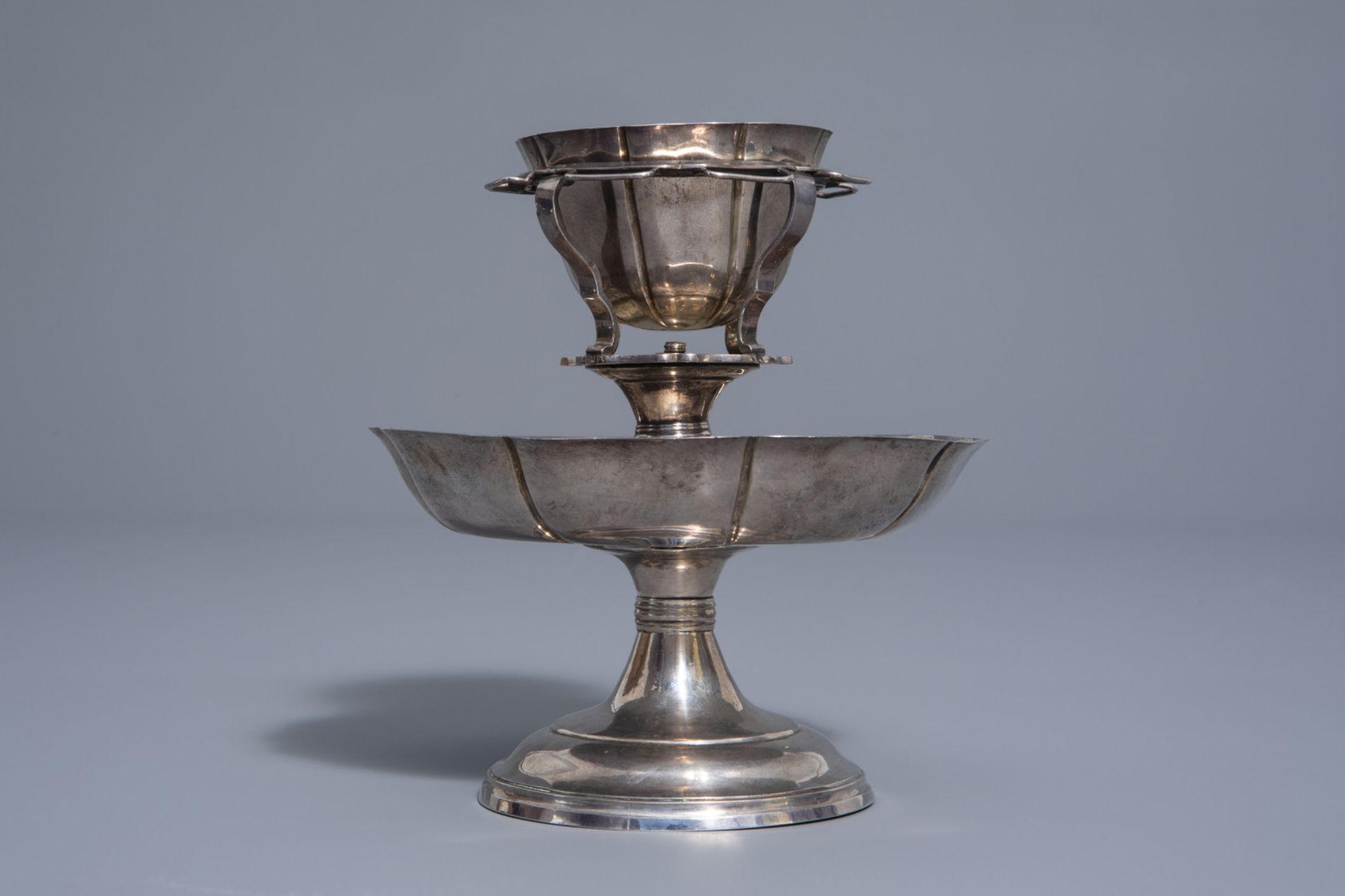 A silver sugar bowl on stand, various marks, 19th/20th C. - Image 3 of 9