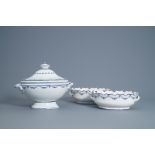 A blue and white faience fine covered tureen and a pair of monteiths, Boch Luxemburg, 1st half 19th