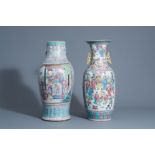 Two various Chinese famille rose vases with court scenes, 19th C.