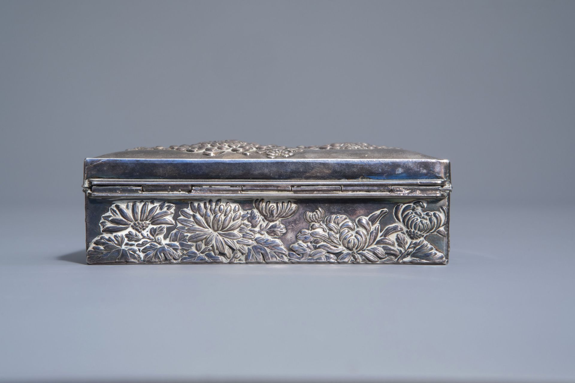 A Chinese silver box and cover with floral design, a pair of cloisonnŽ vases and a Tibetan ewer with - Image 11 of 17