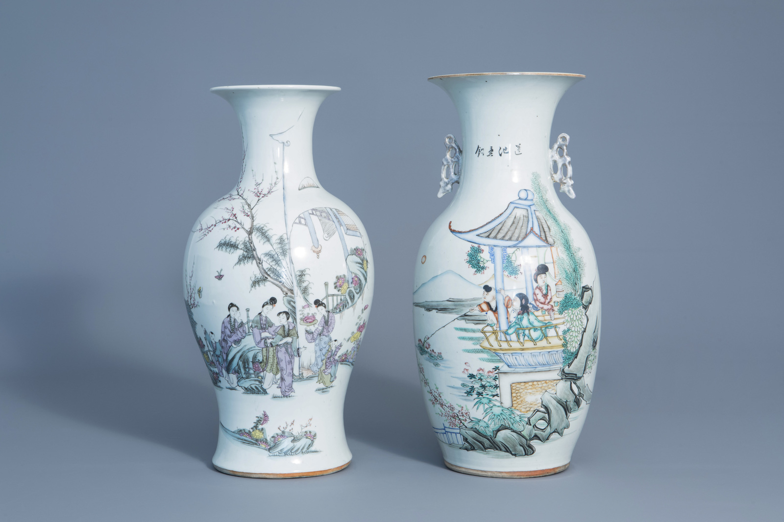 Two Chinese famille rose vases with figures in a garden, 19th/20thC.