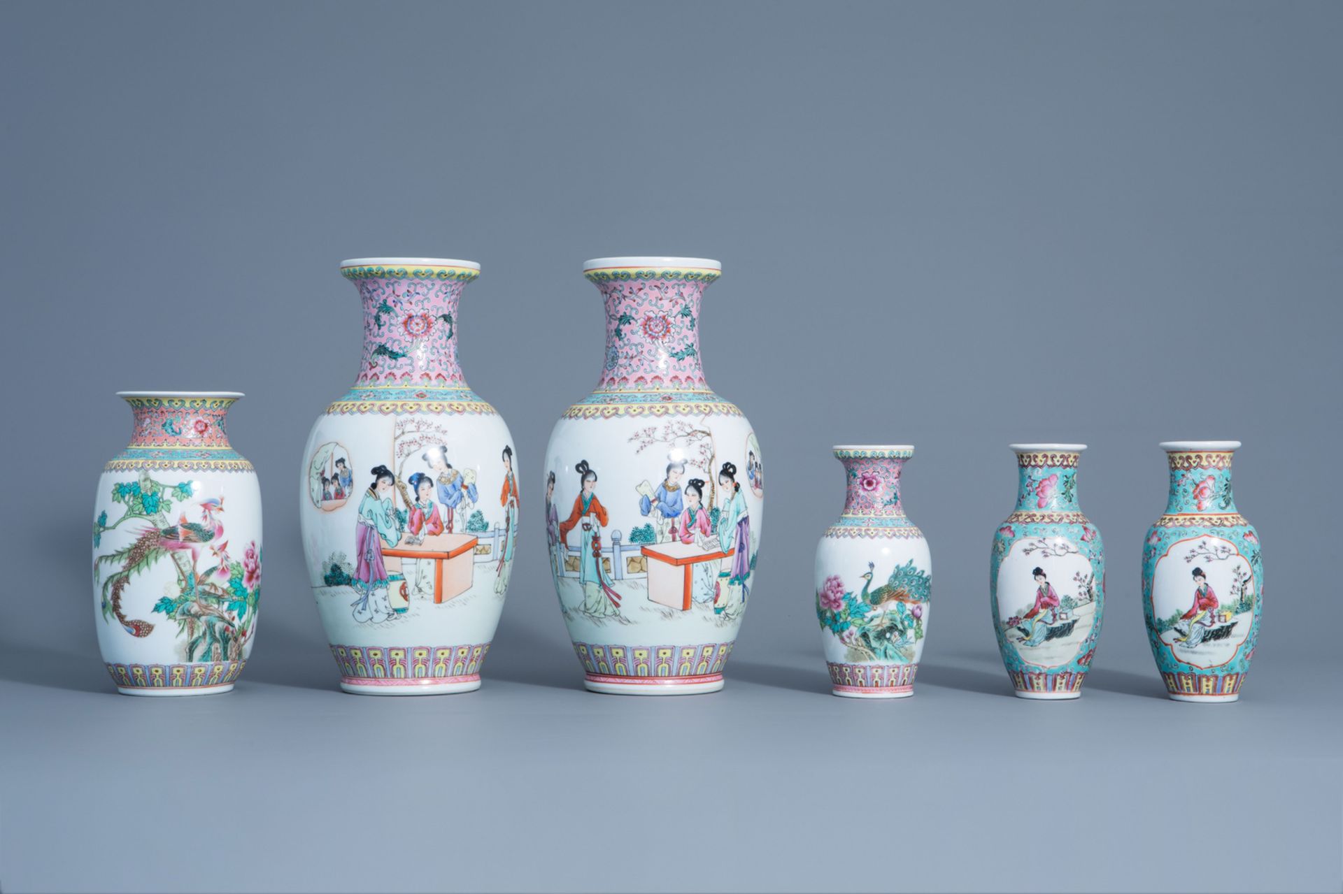 A varied collection of ten Chinese famille rose vases, 20th C. - Image 8 of 13