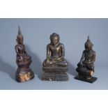 Three gilt and lacquered wooden figures of Buddha, Thailand, 19th/20th C.