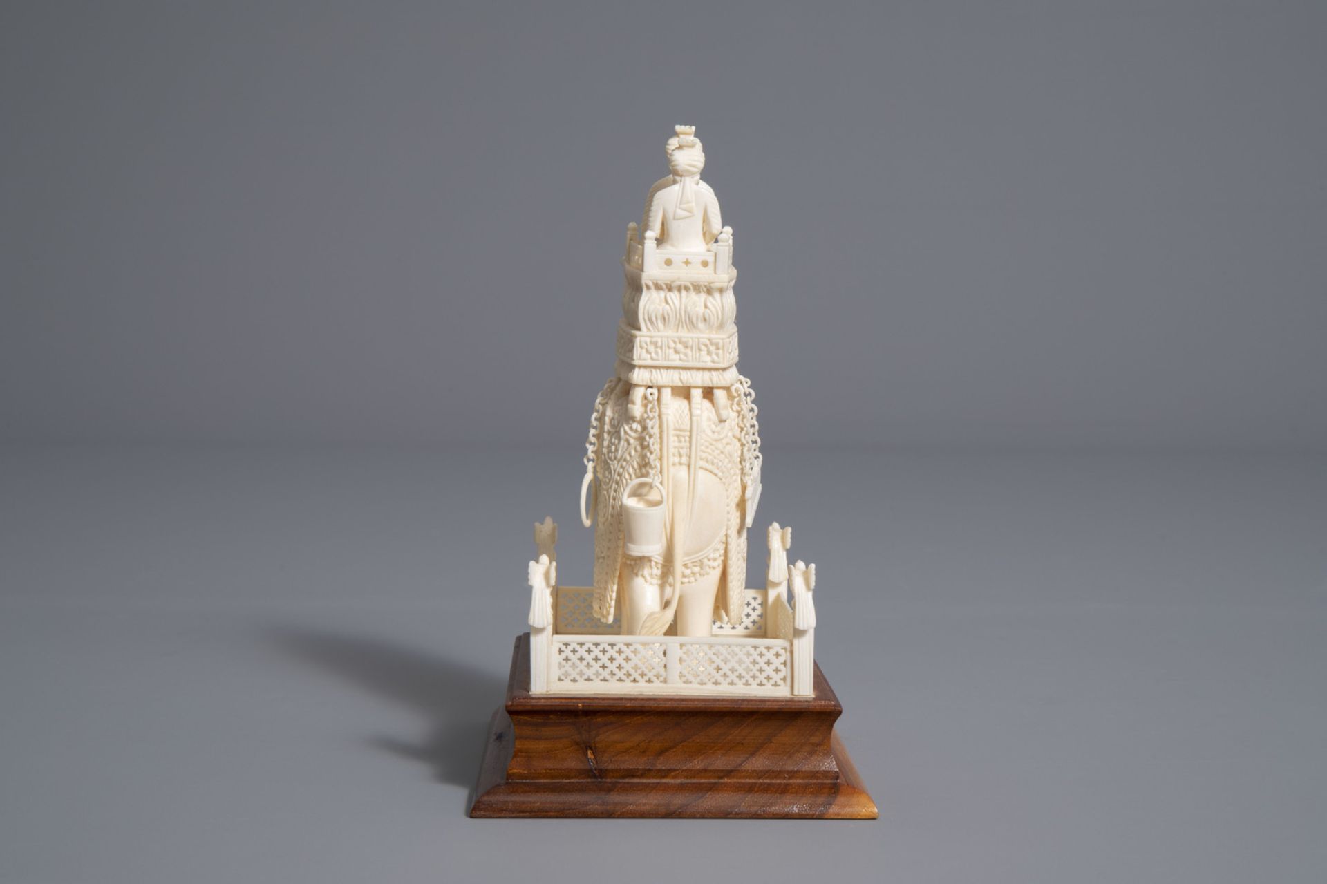 An Indian carved ivory group of a mahout riding an elephant, early 20th C. - Image 3 of 8