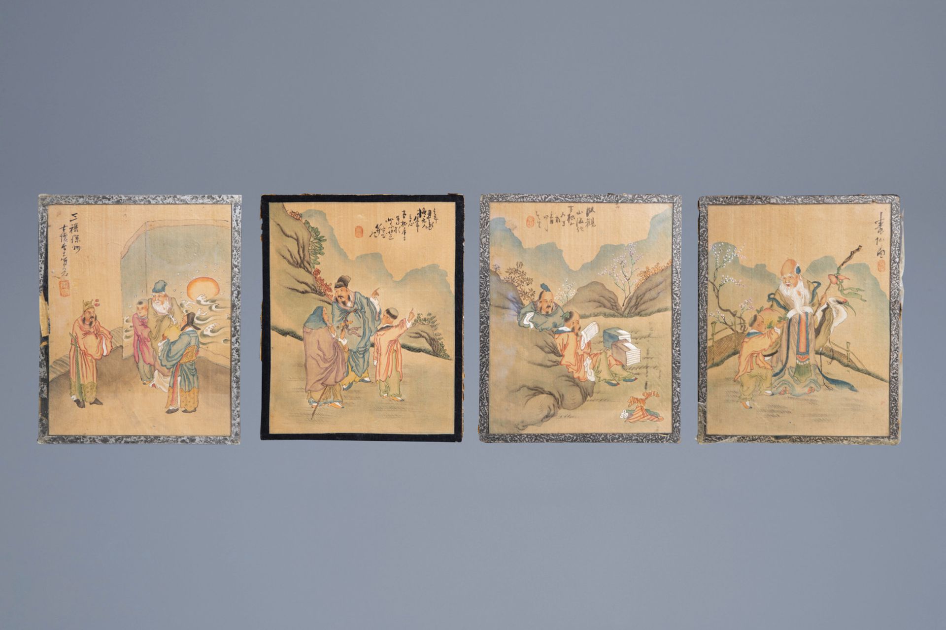Chinese school, ink and colour on silk, 19th/20th C.: Four narrative scenes