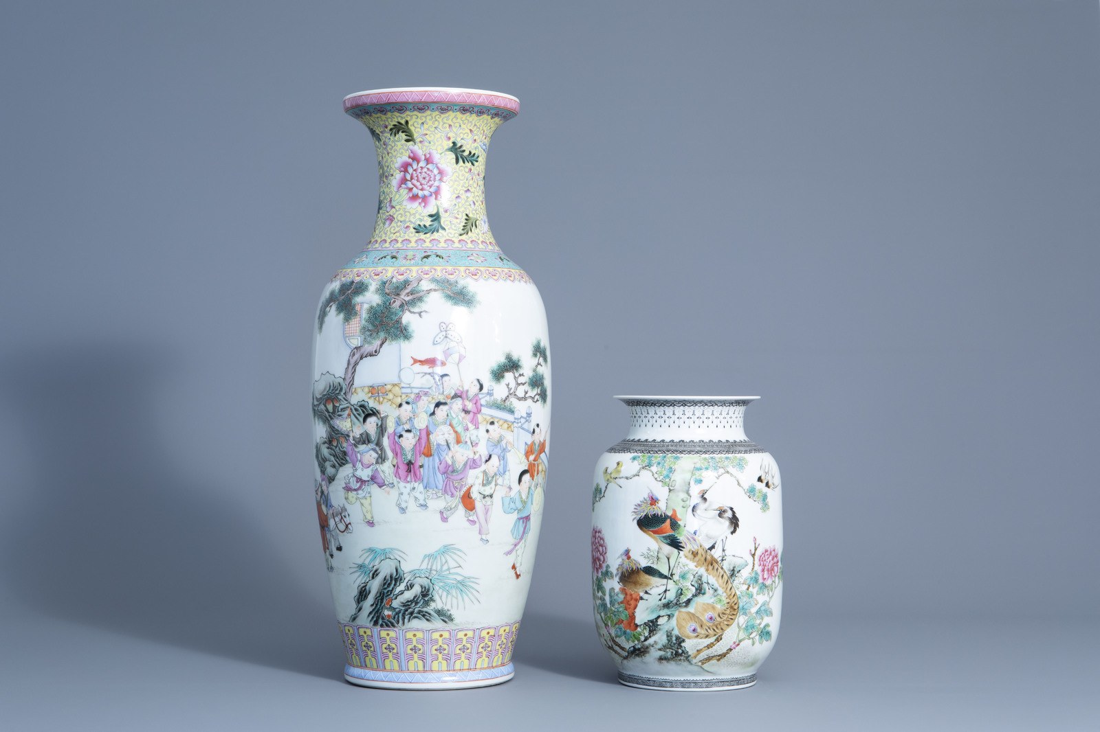 Two Chinese famille rose vases with different designs, Republic - Image 2 of 7