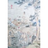 Mon van Genechten (Geel, Belgium, 1903-1974), ink and colour on paper: A catholic scene with Chinese